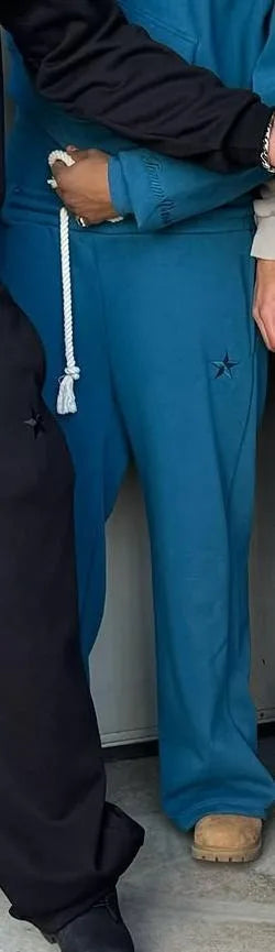 Harajuku Loose Double Waisted Sweatpants Y2K American Solid Color Letter Embroidery Casual Pants Hip Hop Drawstring Waist Jogger