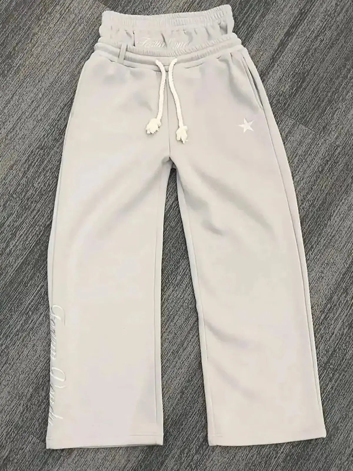 Harajuku Loose Double Waisted Sweatpants Y2K American Solid Color Letter Embroidery Casual Pants Hip Hop Drawstring Waist Jogger