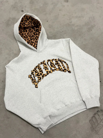 Y2K Leopard Embroidered Hoodie Set (Unisex)