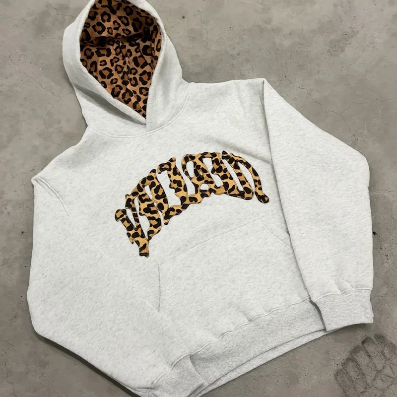 Y2K Leopard Embroidered Hoodie Set (Unisex)