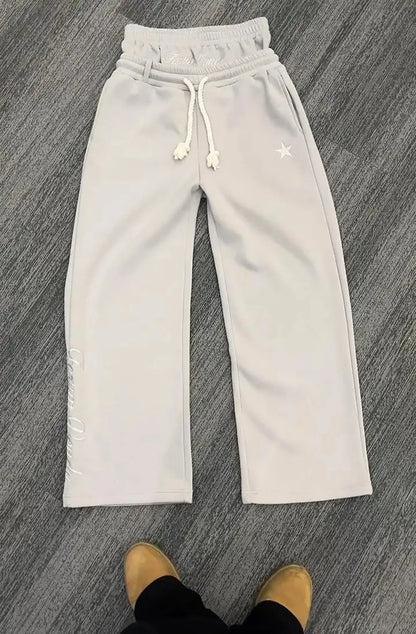 Harajuku Loose Double Waisted Sweatpants Y2K American Solid Color Letter Embroidery Casual Pants Hip Hop Drawstring Waist Jogger